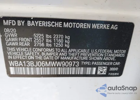 2021 BMW 530I xDrive from USA, damaged, VIN WBA13BJ06MWW90973
